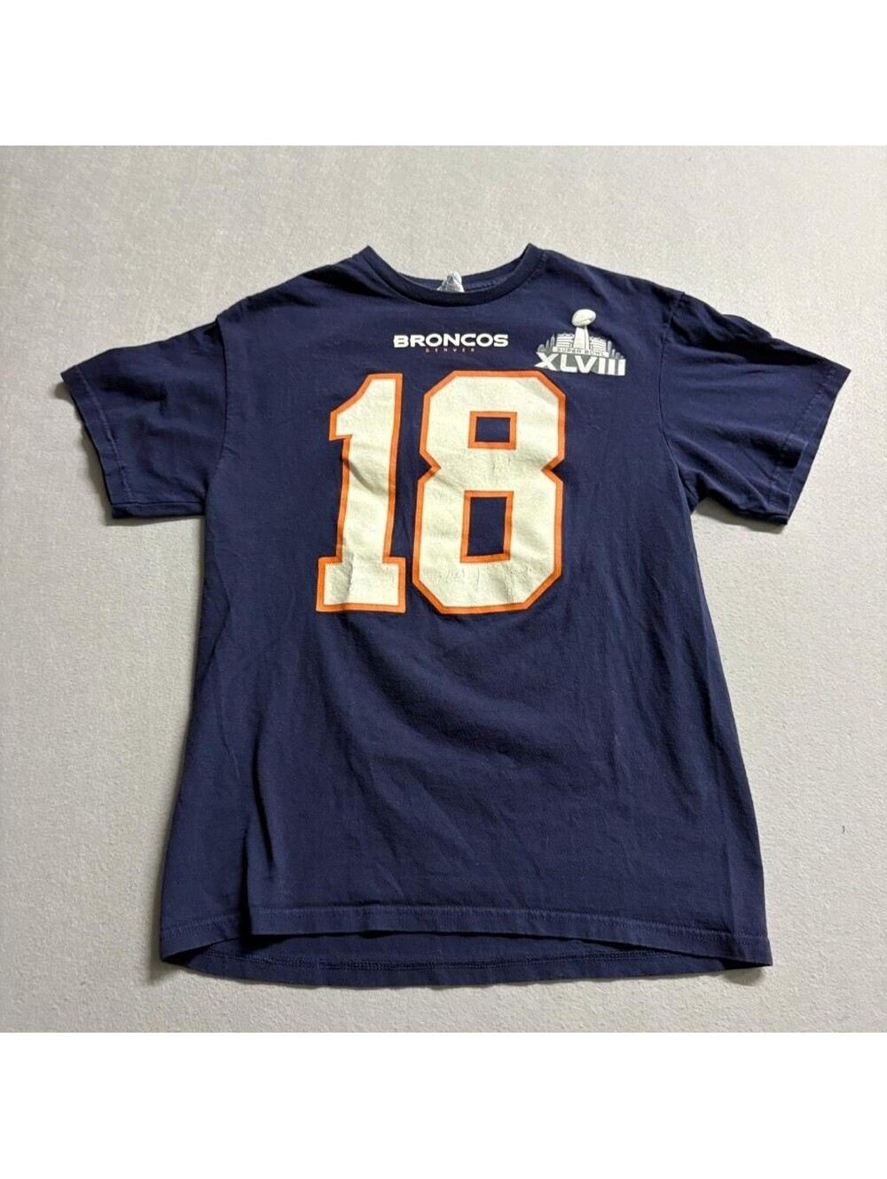 Peyton Manning Denver Broncos Super Bowl XLVIII Delta T-Shirt Mens Medium Navy